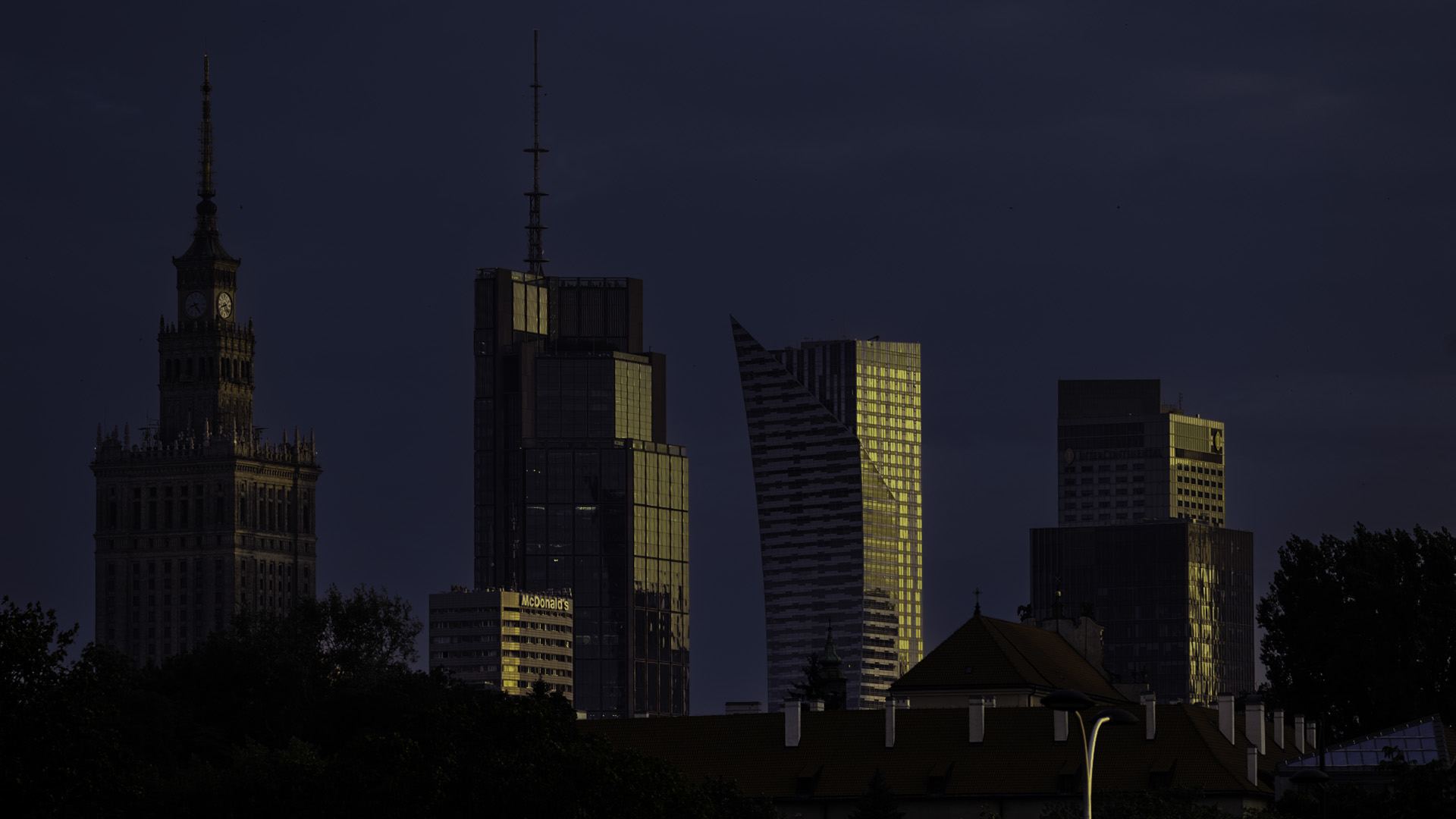 Warsaw skyline at night